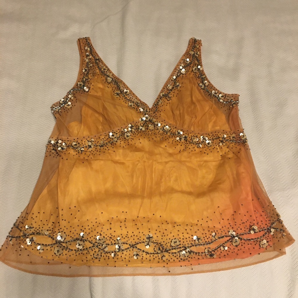 VERA CRISTINA Silk Tank and Beaded Marigold Date Night Top Size Large
